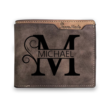 Personalized Name & Initial Brown wallet for Dad – Elegant Custom PU Leather Wallet | Father’s Day Gift from Kids - Customized in the USA & Ships in 2 Days