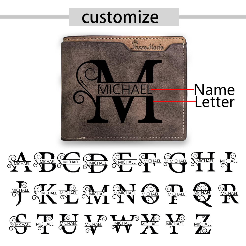 Personalized Name & Initial Brown wallet for Dad – Elegant Custom PU Leather Wallet | Father’s Day Gift from Kids - Customized in the USA & Ships in 2 Days