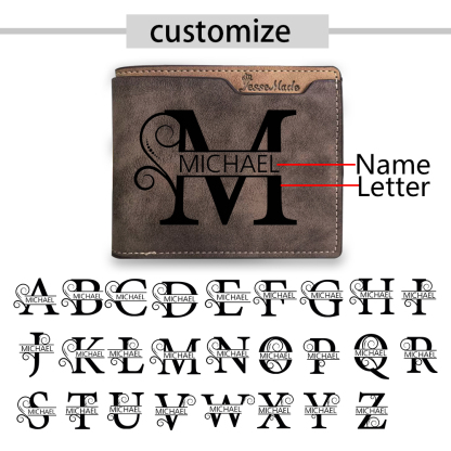 Personalized Name & Initial Brown wallet for Dad – Elegant Custom PU Leather Wallet | Father’s Day Gift from Kids - Customized in the USA & Ships in 2 Days