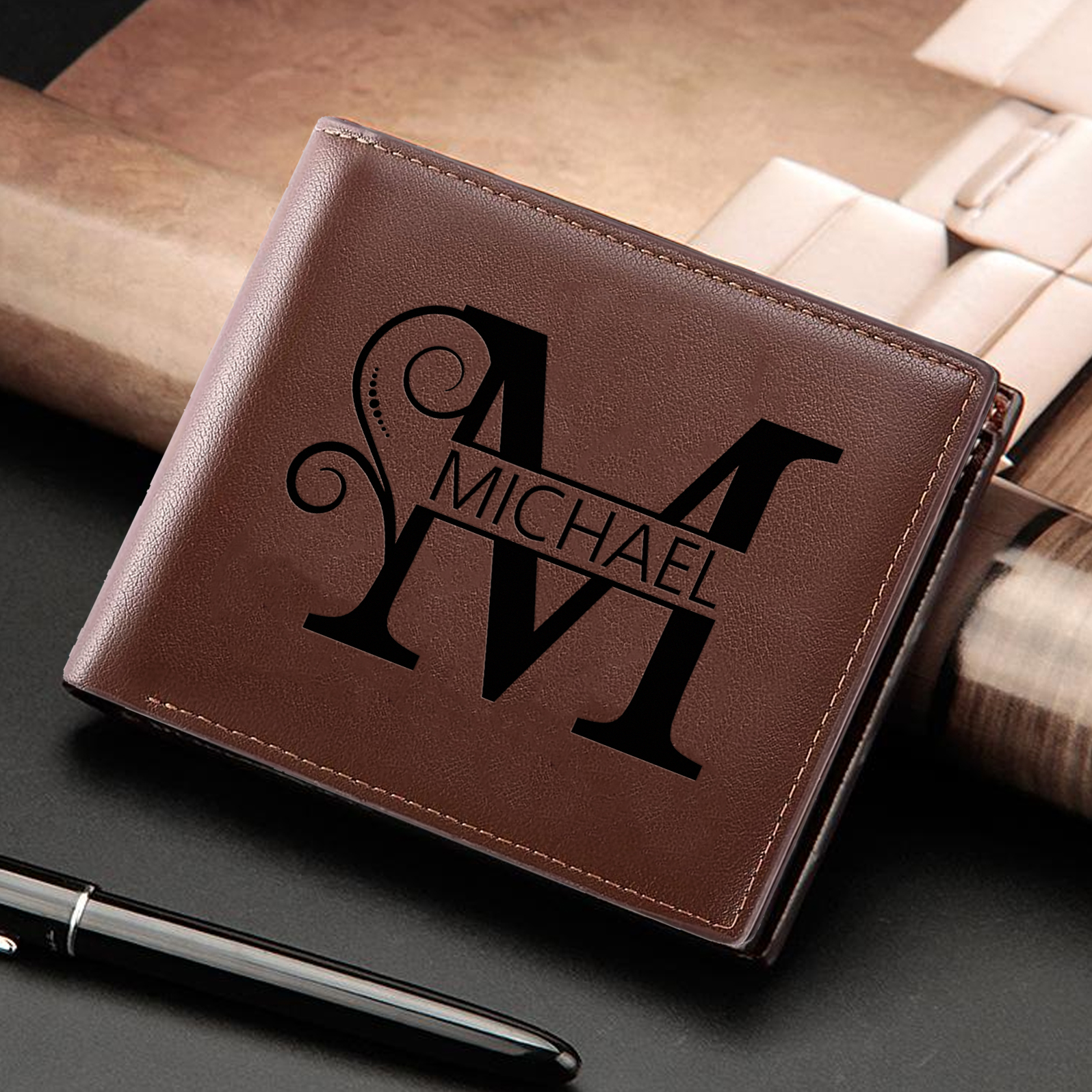 Personalized Name & Initial wallet for Dad – Elegant Custom Leather Wallet | Father’s Day Gift from KidsCustomized in the USA & Ships in 2 Days