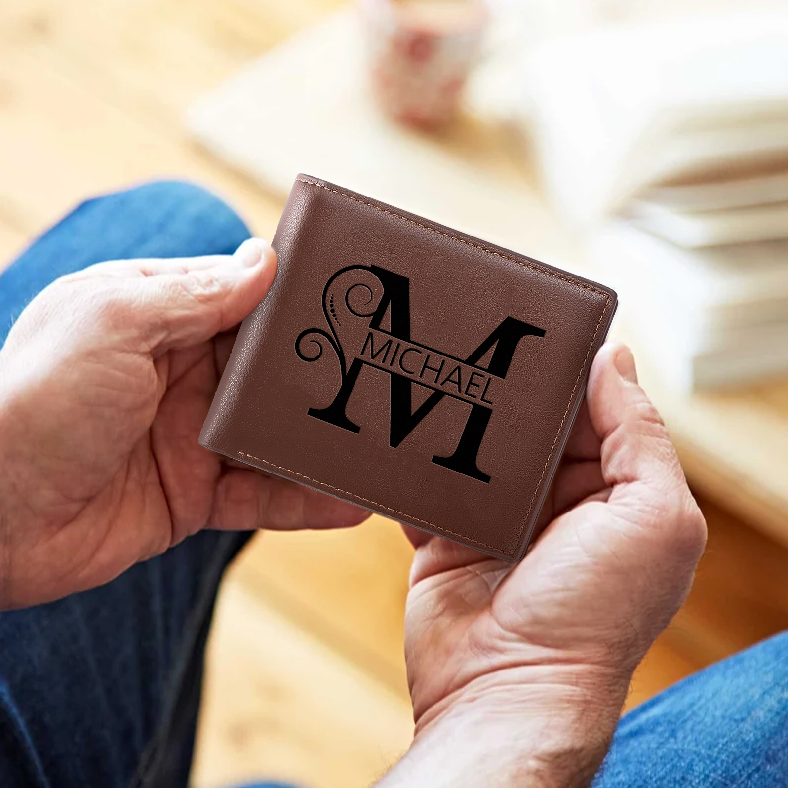 Personalized Name & Initial wallet for Dad – Elegant Custom Leather Wallet | Father’s Day Gift from KidsCustomized in the USA & Ships in 2 Days