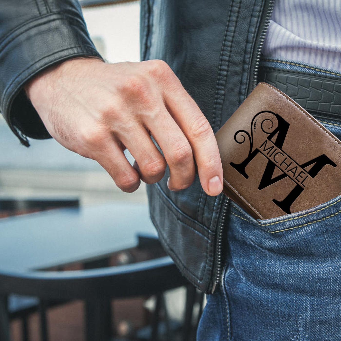 Personalized Name & Initial Light Brown wallet for Dad – Elegant Custom PU Leather Wallet | Father’s Day Gift from Kids - Customized in the USA & Ships in 2 Days