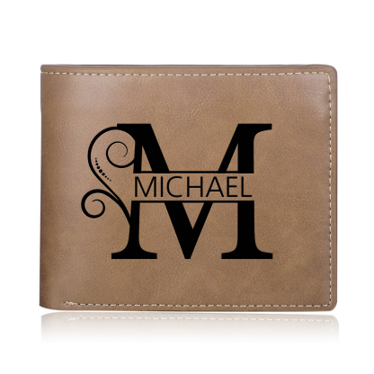 Personalized Name & Initial Light Brown wallet for Dad – Elegant Custom PU Leather Wallet | Father’s Day Gift from Kids - Customized in the USA & Ships in 2 Days