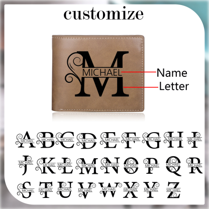 Personalized Name & Initial Light Brown wallet for Dad – Elegant Custom PU Leather Wallet | Father’s Day Gift from Kids - Customized in the USA & Ships in 2 Days
