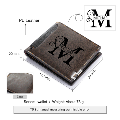 Personalized Name & Initial Dark Brown wallet for Dad – Elegant Custom PU Leather Wallet | Father’s Day Gift from Kids - Customized in the USA & Ships in 2 Days