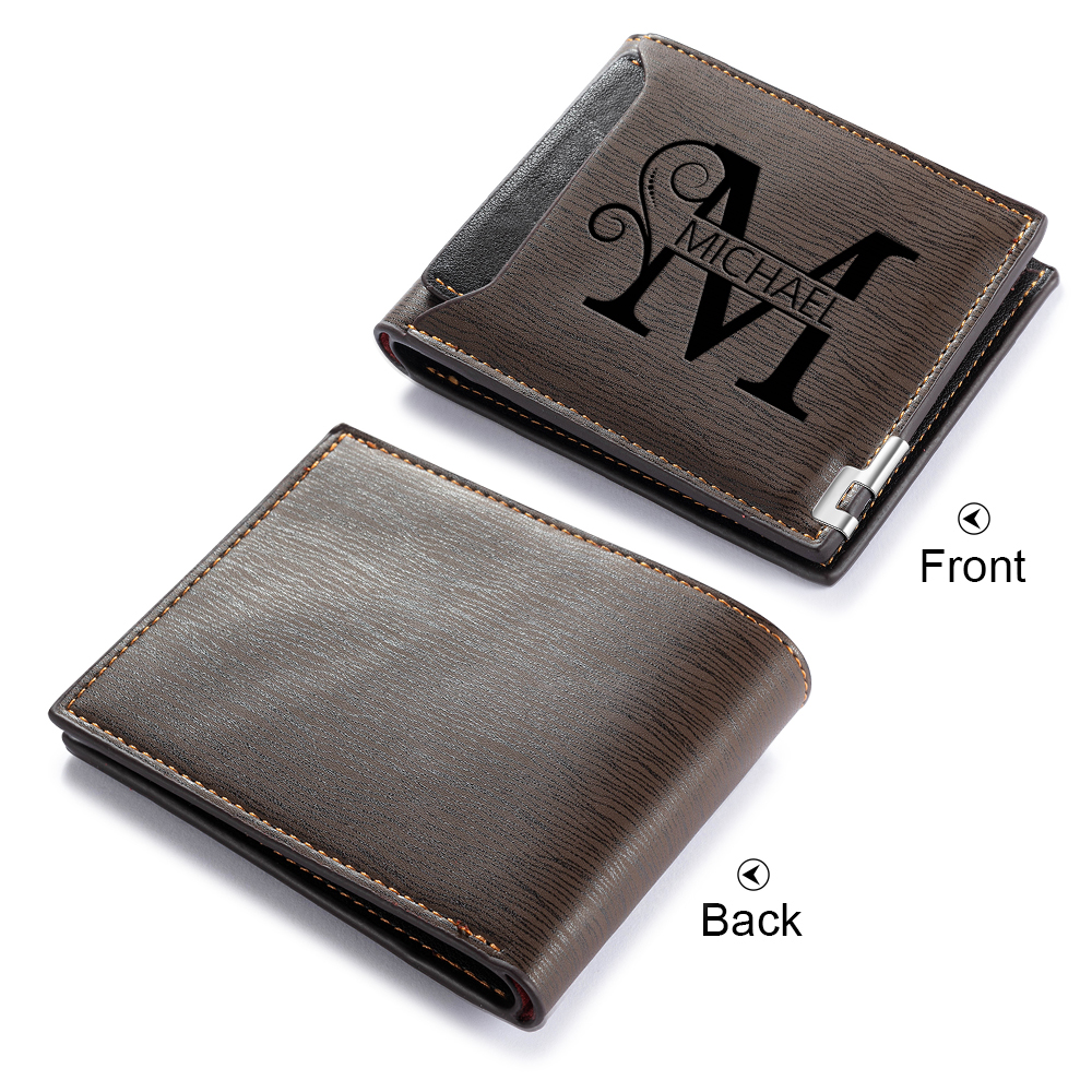 Personalized Name & Initial Dark Brown wallet for Dad – Elegant Custom PU Leather Wallet | Father’s Day Gift from Kids - Customized in the USA & Ships in 2 Days