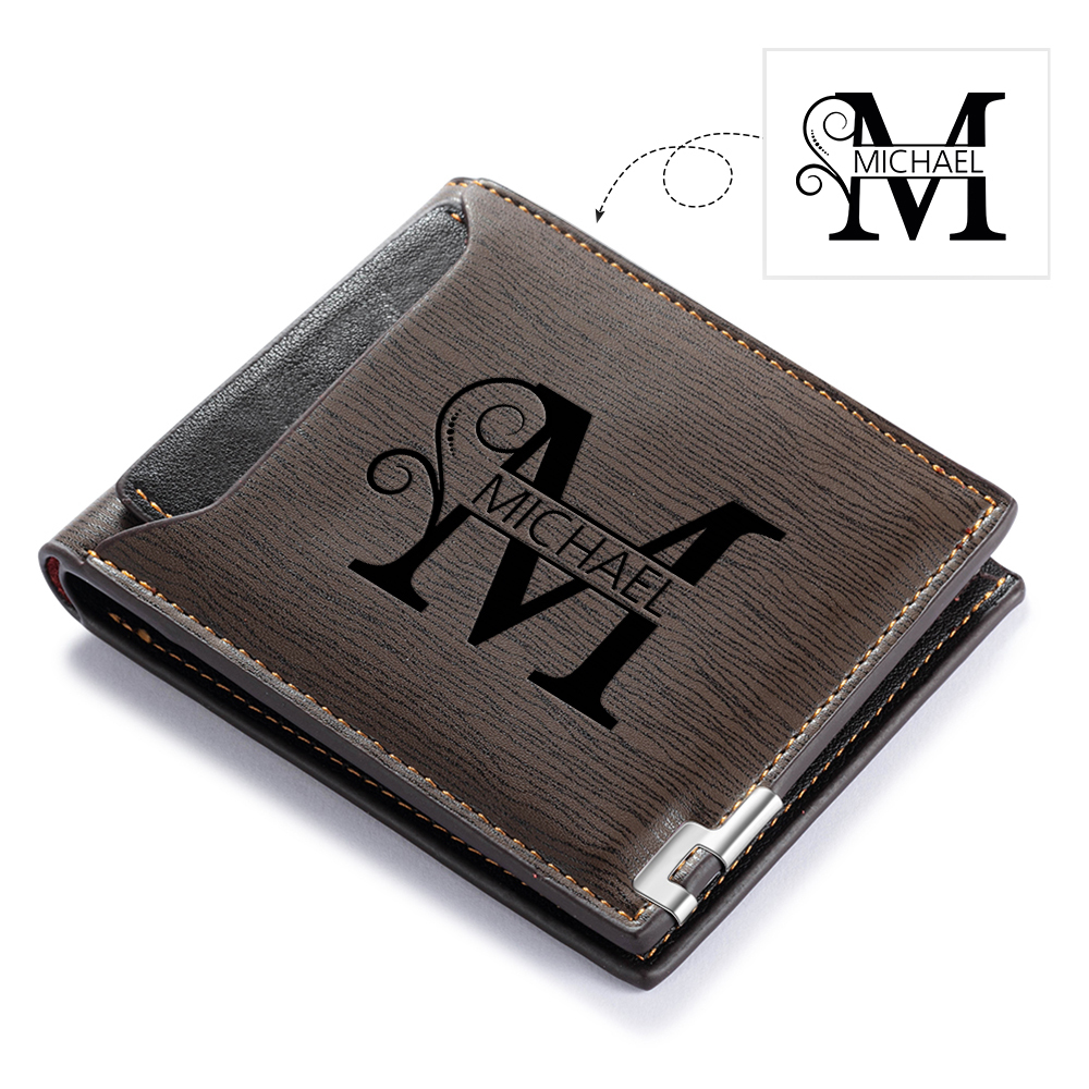 Personalized Name & Initial Dark Brown wallet for Dad – Elegant Custom PU Leather Wallet | Father’s Day Gift from Kids - Customized in the USA & Ships in 2 Days