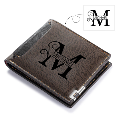 Personalized Name & Initial Dark Brown wallet for Dad – Elegant Custom PU Leather Wallet | Father’s Day Gift from Kids - Customized in the USA & Ships in 2 Days