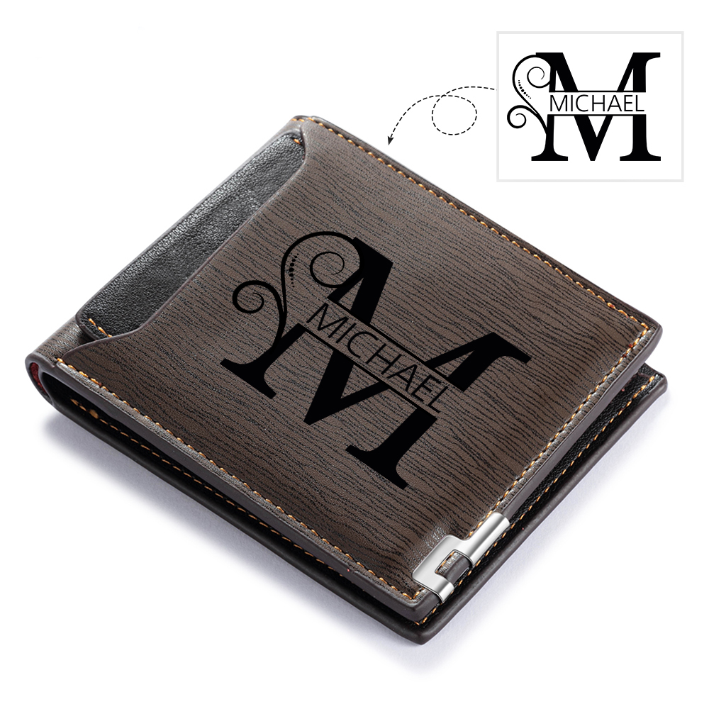 Personalized Name & Initial Dark Brown wallet for Dad – Elegant Custom PU Leather Wallet | Father’s Day Gift from Kids - Customized in the USA & Ships in 2 Days