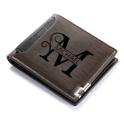 Personalized Name & Initial Dark Brown wallet for Dad – Elegant Custom PU Leather Wallet | Father’s Day Gift from Kids - Customized in the USA & Ships in 2 Days
