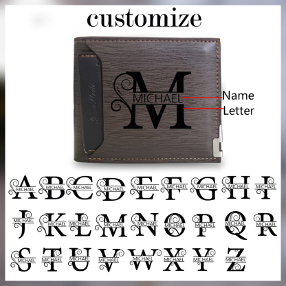 Personalized Name & Initial Dark Brown wallet for Dad – Elegant Custom PU Leather Wallet | Father’s Day Gift from Kids - Customized in the USA & Ships in 2 Days