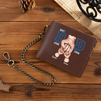 2 names - Personalized Wallet for Dad - Unique Fist Bump Design with C