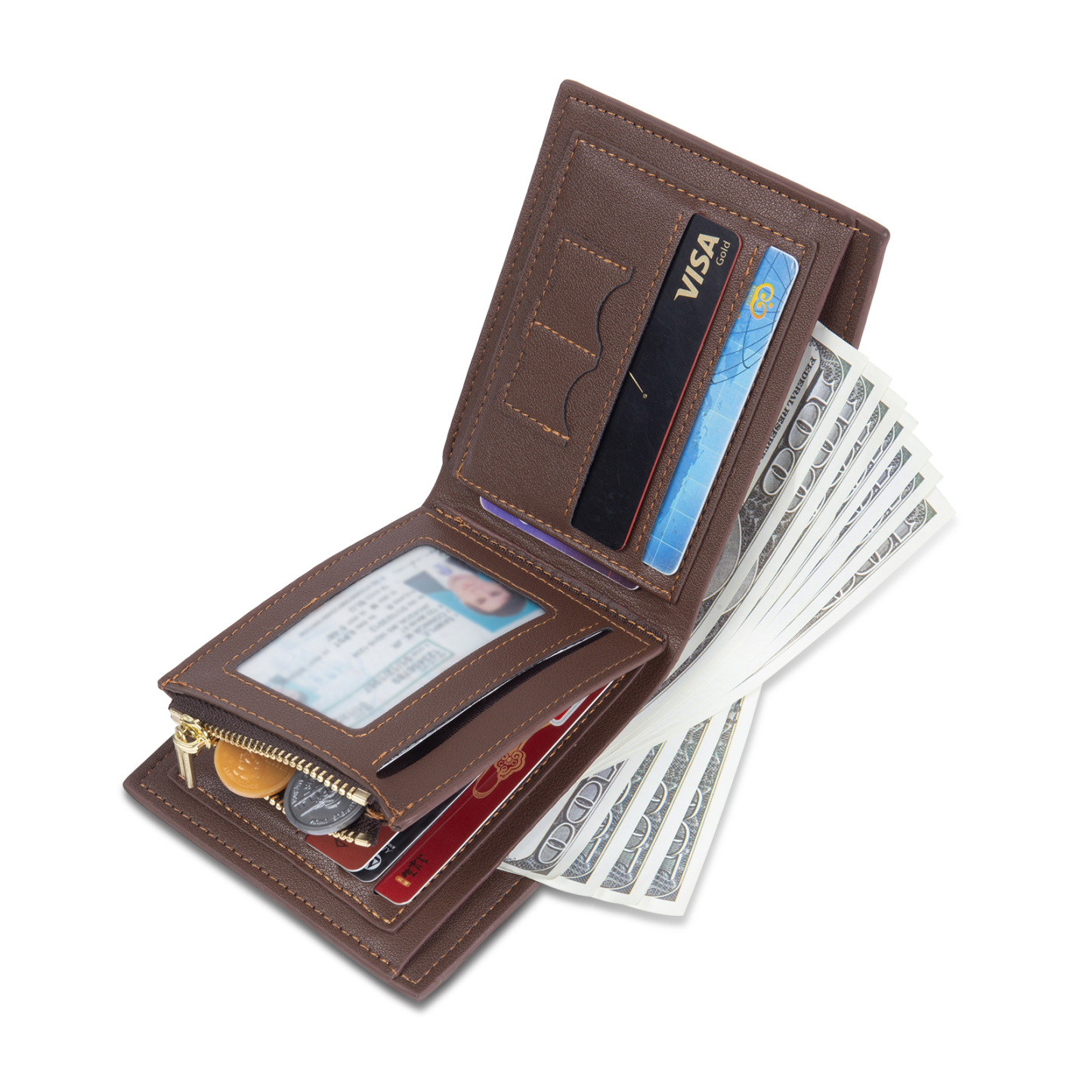 6 names - Personalized Wallet for Dad - Unique Fist Bump Design with Chain – PU Leather Bifold Father's Day Gift 