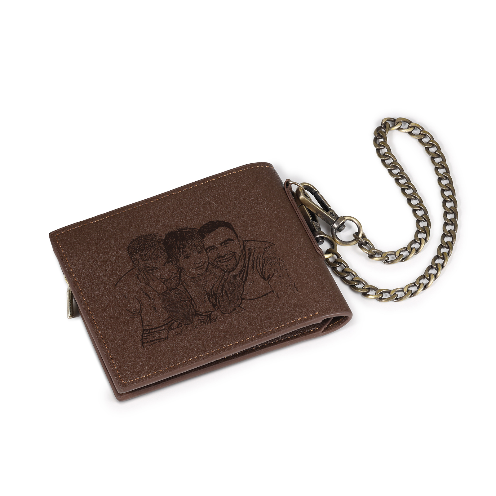 6 names - Personalized Wallet for Dad - Unique Fist Bump Design with Chain – PU Leather Bifold Father's Day Gift 