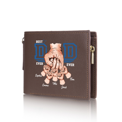 5 names - Personalized Wallet for Dad - Unique Fist Bump Design with Chain – PU Leather Bifold Father's Day Gift 