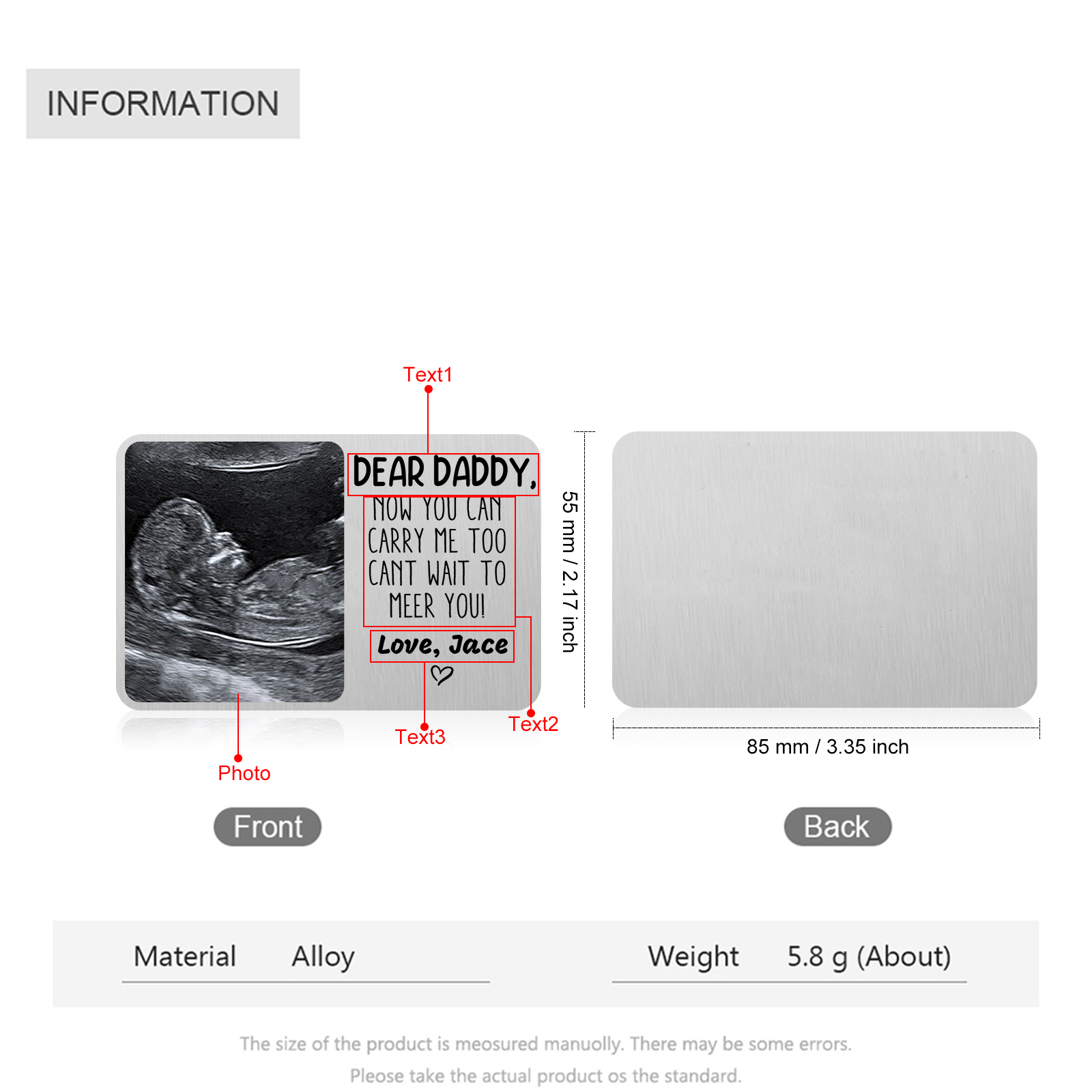 Jessemade Personalized Wallet Alloy Card for Dad – Unique Photo & Message Wallet Insert - Father's Day