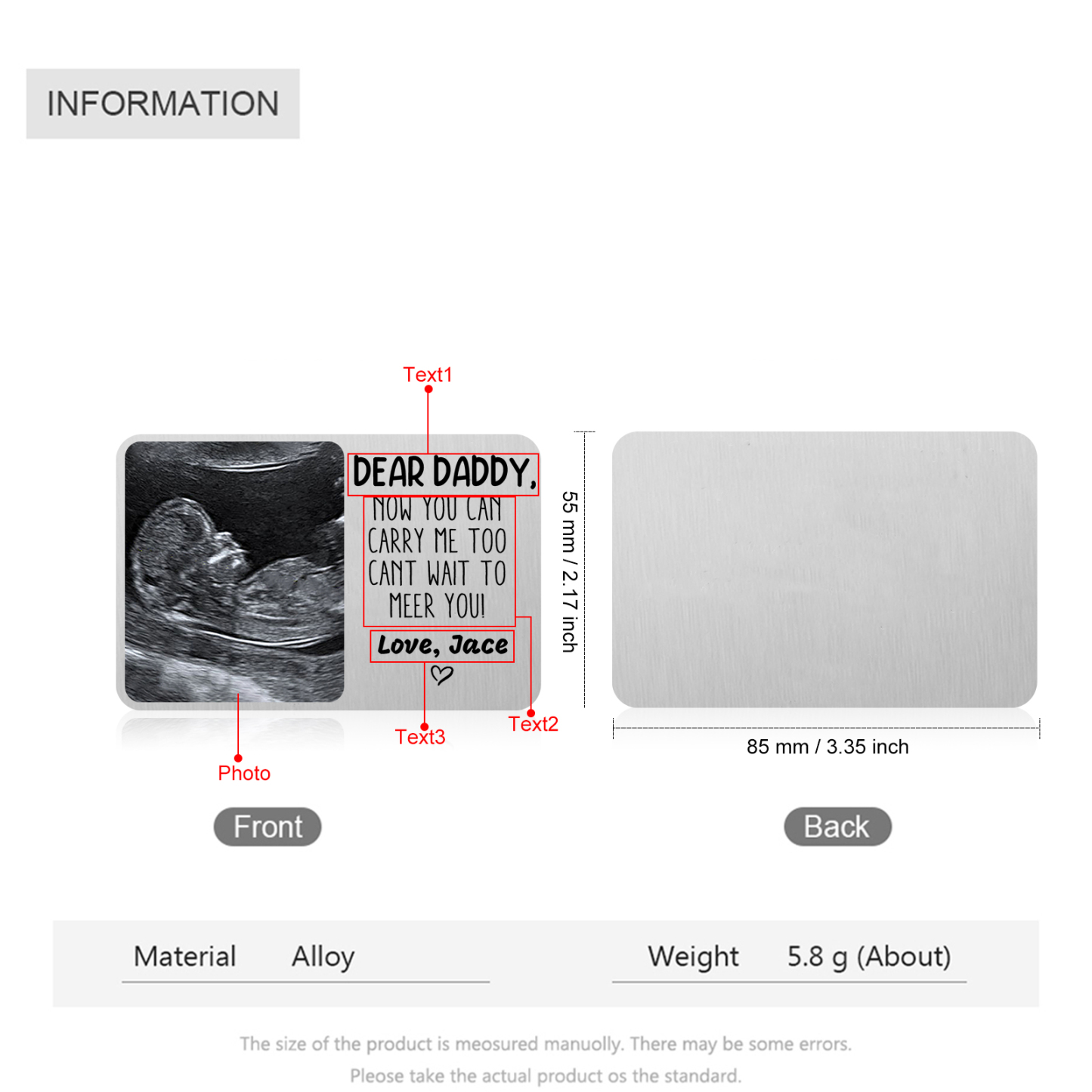 Jessemade Personalized Wallet Alloy Card for Dad – Unique Photo & Message Wallet Insert - Father's Day