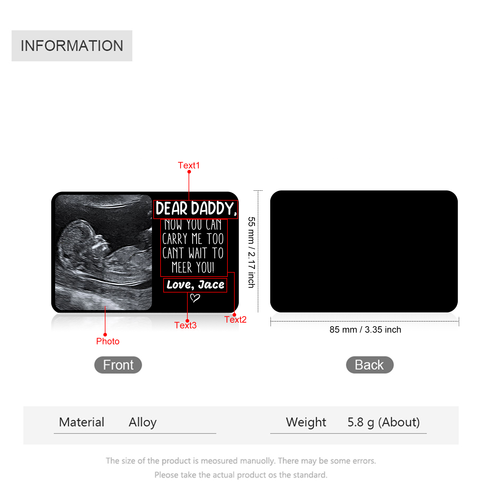 Jessemade Personalized Wallet Alloy Card for Dad – Unique Photo & Message Wallet Insert - Father's Day