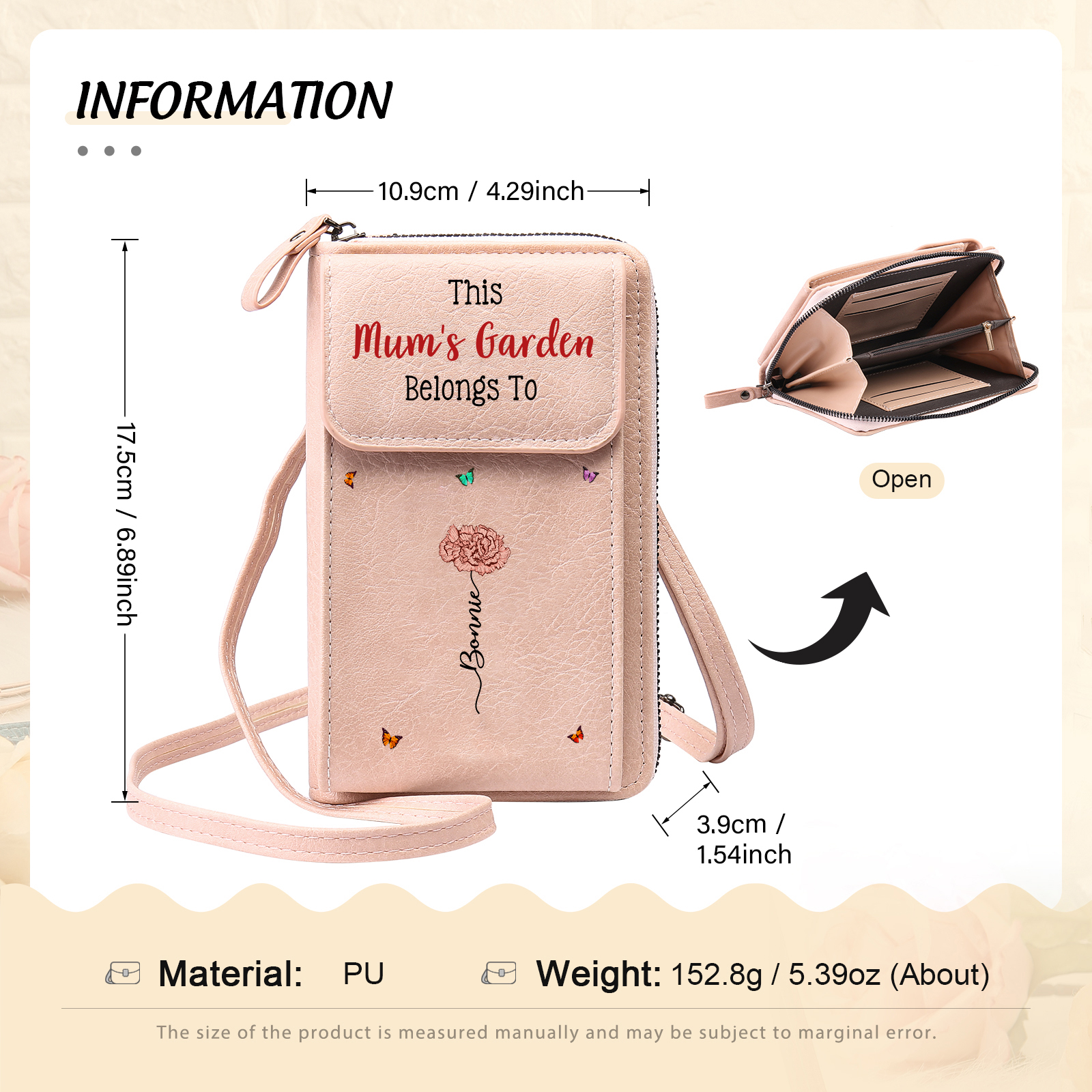 Gift for Grandmother – Customizable Name and Birth Flower Crossbody Phone Purse