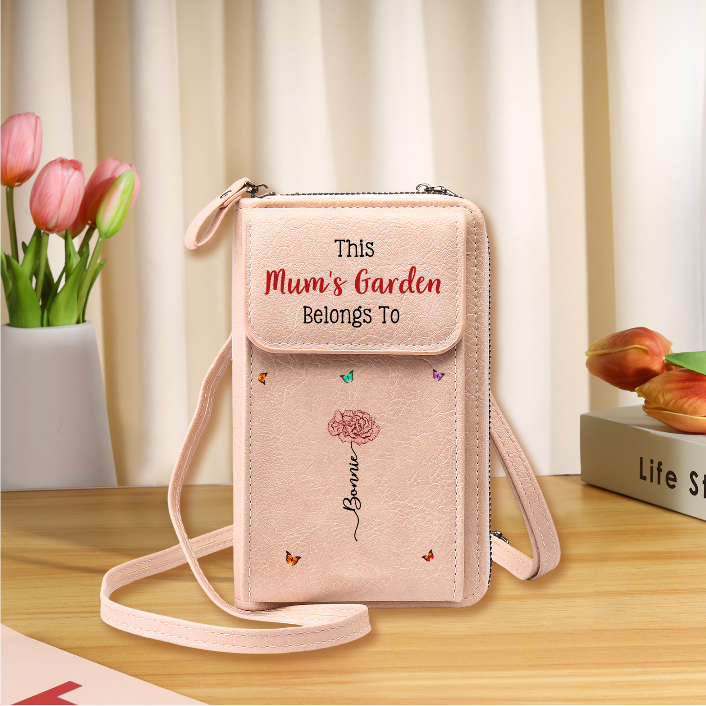Gift for Grandmother – Customizable Name and Birth Flower Crossbody Phone Purse