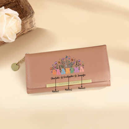 Gift for Grandma – Custom Name Floral Wallet with Elegant Design and Large Capacity