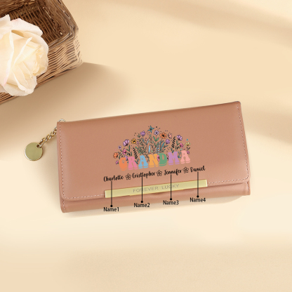 Gift for Grandma – Custom Name Floral Wallet with Elegant Design and Large Capacity