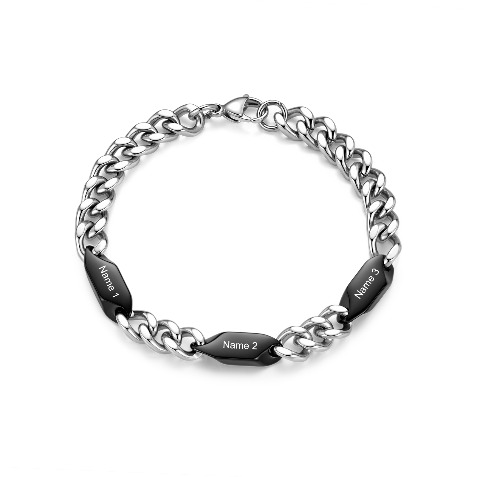 Personalized Stainless Steel Curb Chain Bracelet Custom With 1-5 Engraved Names Gift For Dad Husband Family
