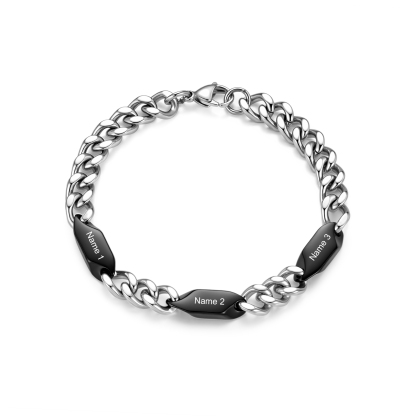 Personalized Stainless Steel Curb Chain Bracelet Custom With 1-5 Engraved Names Gift For Dad Husband Family