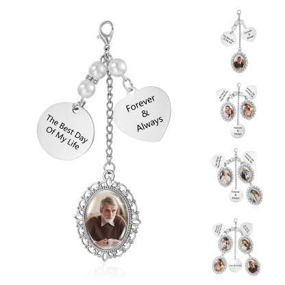 Personalized Memorial Bouquet Charm with Pearl Beads Custom 1-4 Photos
