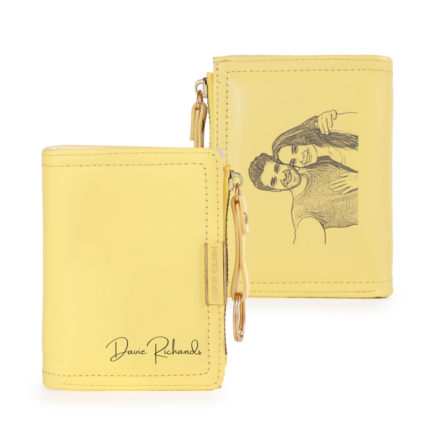 Personalized Leather Zippered Wallet Custom With Photo And Engraved Name