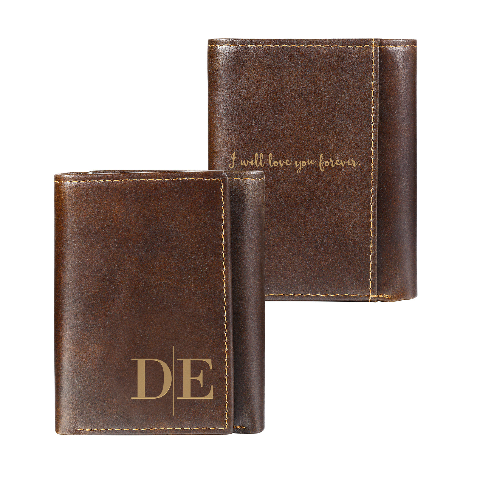 Personalized Genuine Leather Wallet With RFID Protection Trifold Custom With Initials And Name