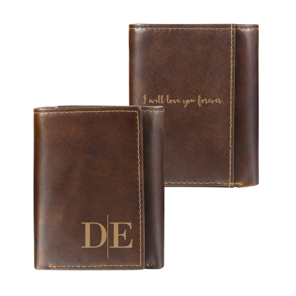 Personalized genuine leather wallet with RFID protection, trifold design, with initials and name and photo slot – trifold wallet – Father’s Day gift for dad, son, husband, grandpa | Jessemade