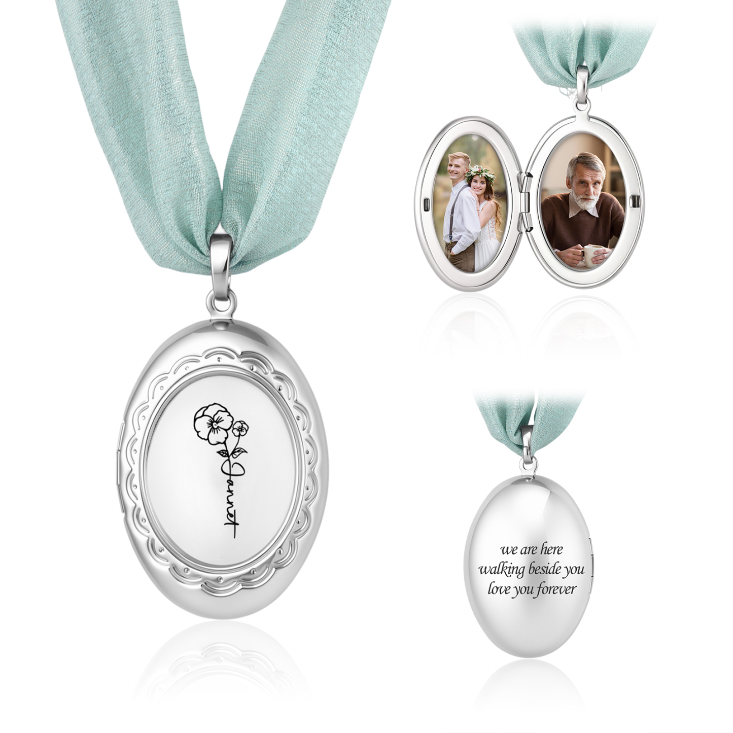 Personalized Photo Bridal Bouquet Charm with Birth Flower and Ribbon Memorial Wedding Keepsake
