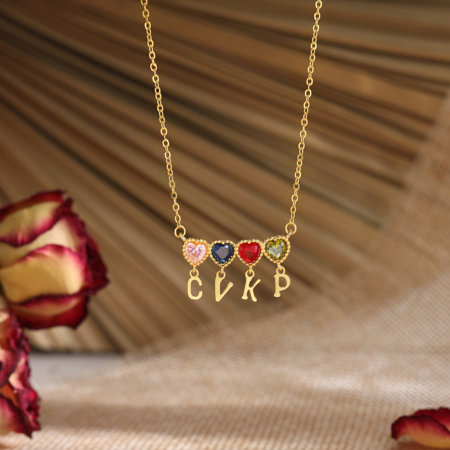 Personalized Heart Birthstone Initials Necklace for Women