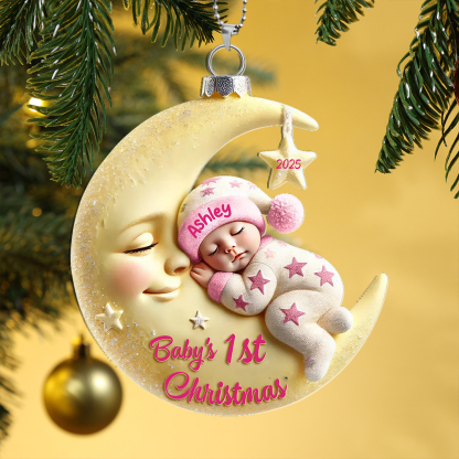 Personalized Baby's 1st Christmas Moon & Stars Ornament