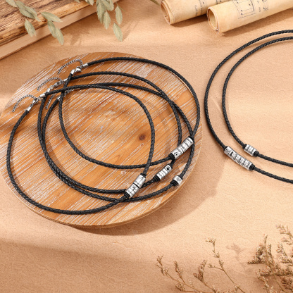 Personalized Braided Leather Necklace for Men Customized with 1–6 Names Beads