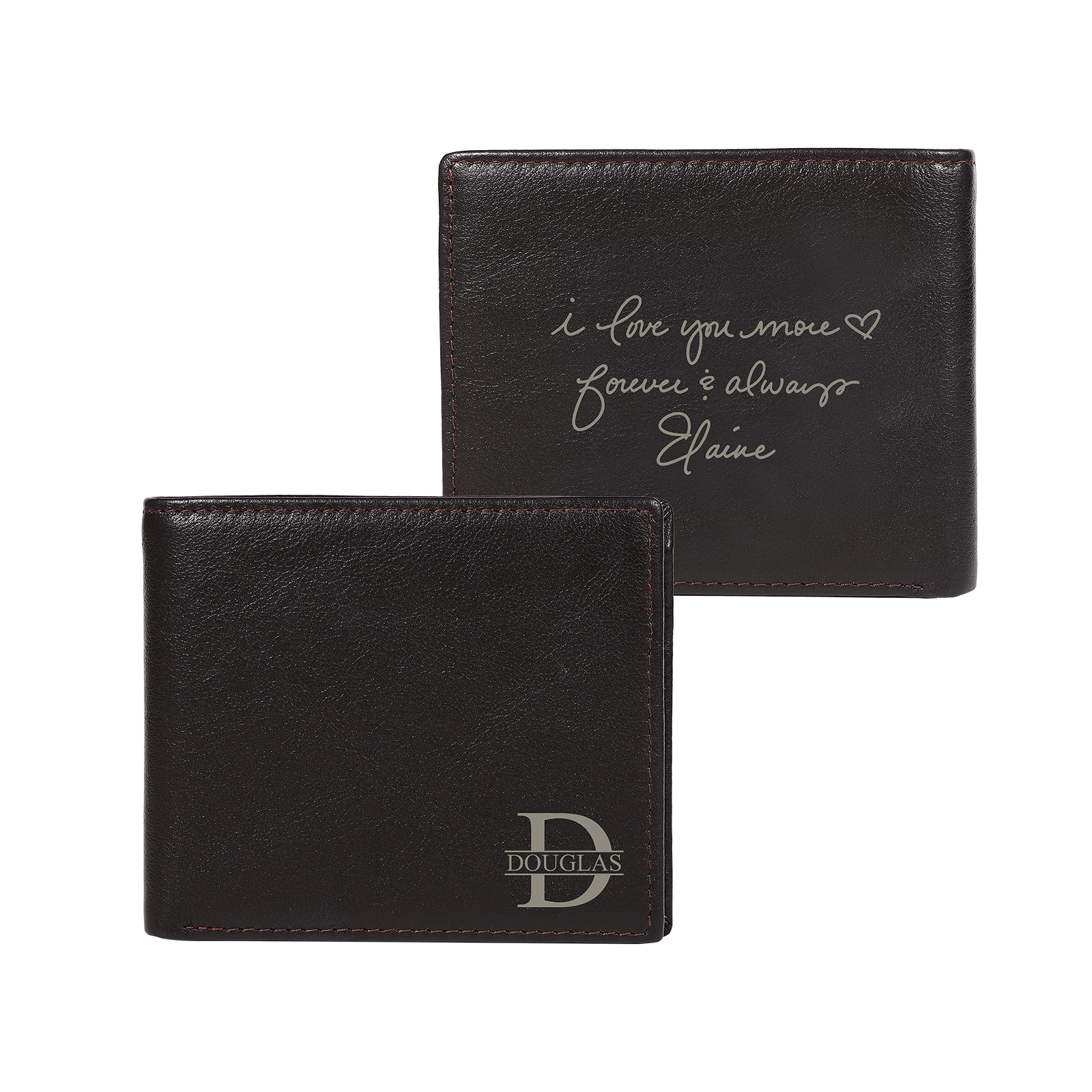 Personalized Leather RFID Bifold Wallet for Men with ID Window and Initial or Name Engraved