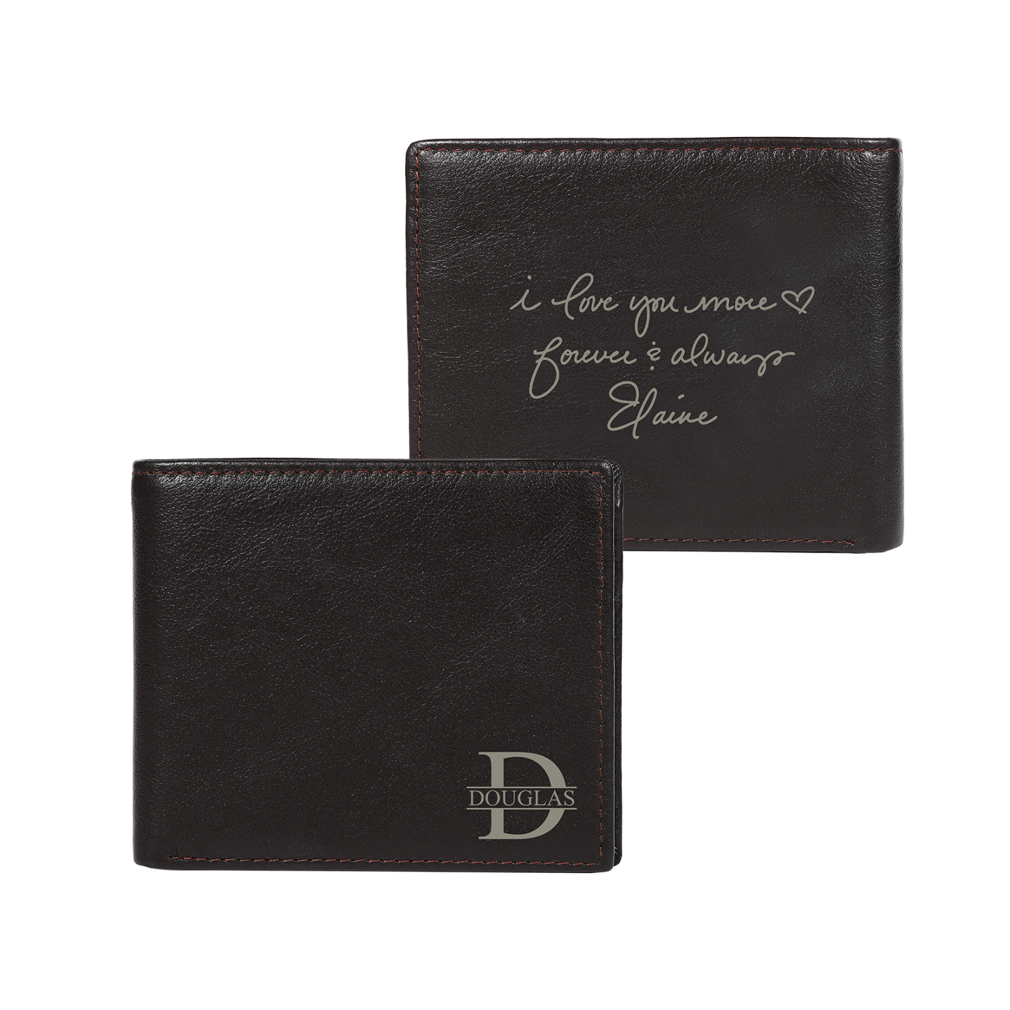 Personalized Leather RFID Bifold Wallet for Men with ID Window and Initial or Name Engraved