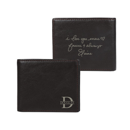 Personalized Leather RFID Bifold Wallet for Men with ID Window and Initial or Name Engraved
