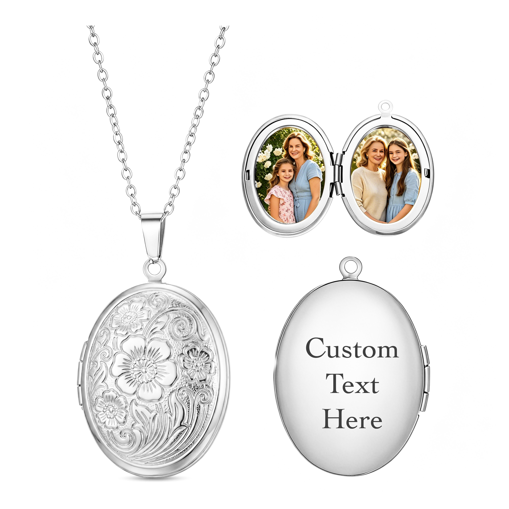 Personalized Locket Necklace Custom with Photo & Text NFC for Women