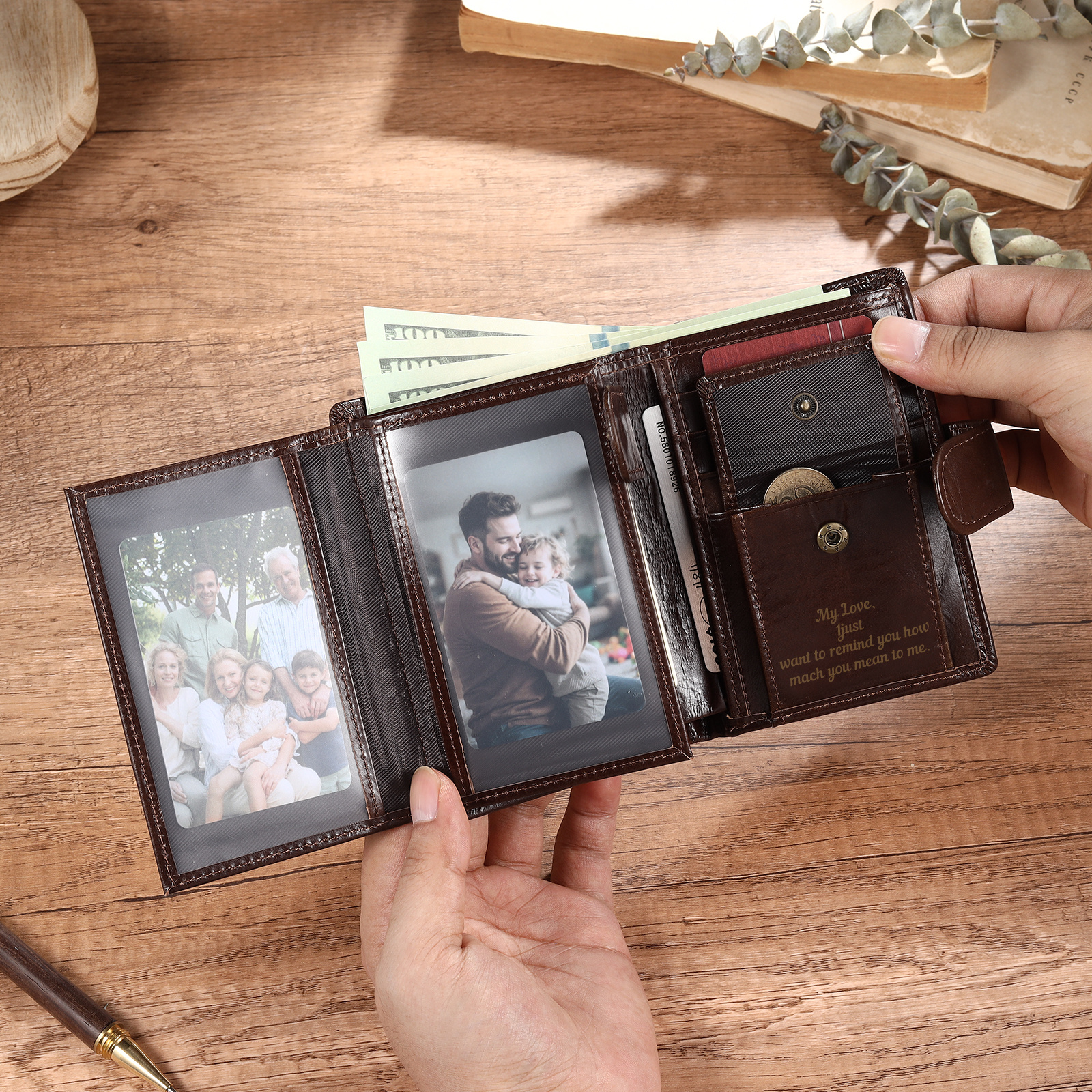 Personalized Leather RFID Blocking Bifold Wallet for Men with Snap Closure