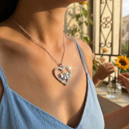Personalized Heart Pendant Necklace Custom With 1-5 Names Birthstones