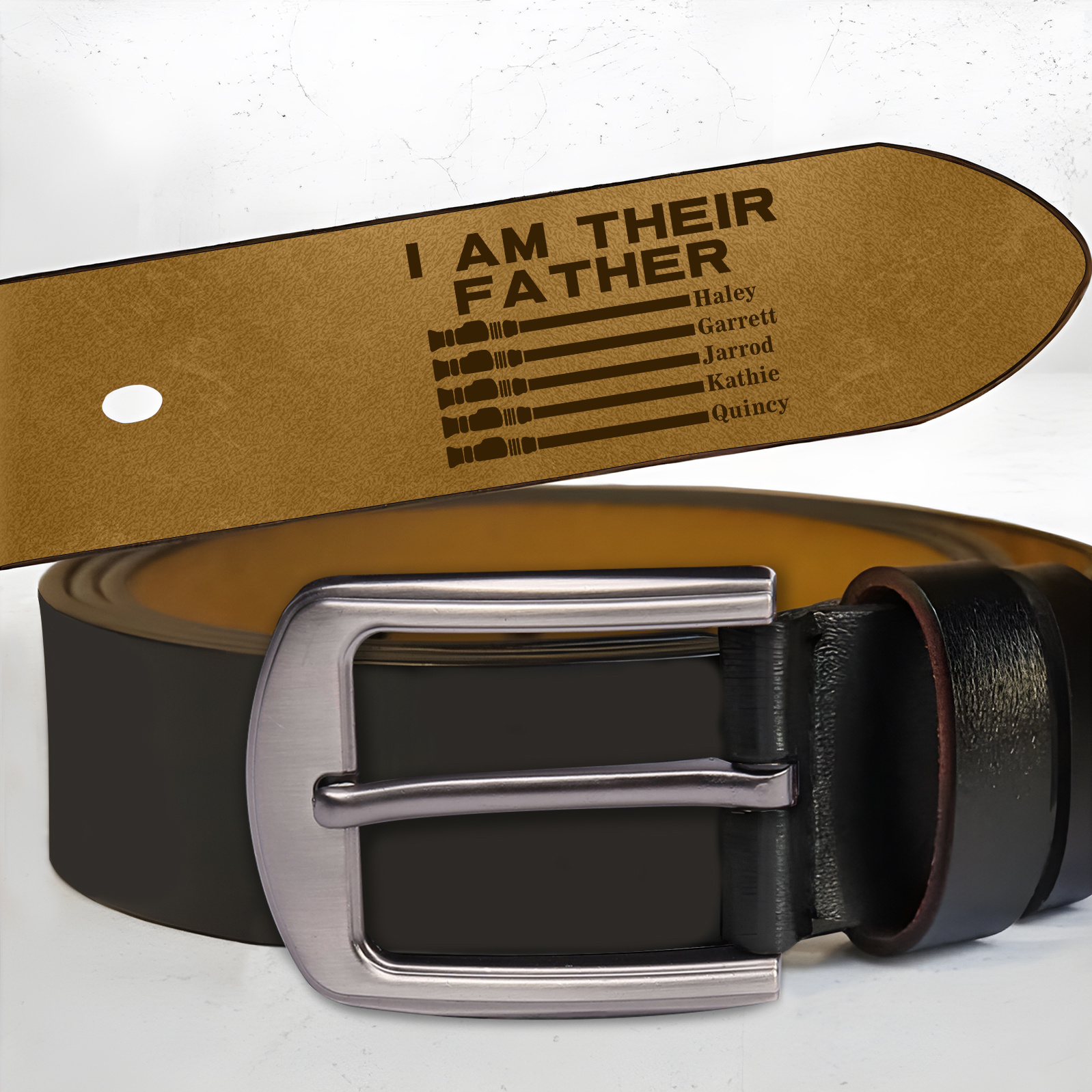 Personalized Leather Belt I Am Their Father Engraved with 1-6 Names