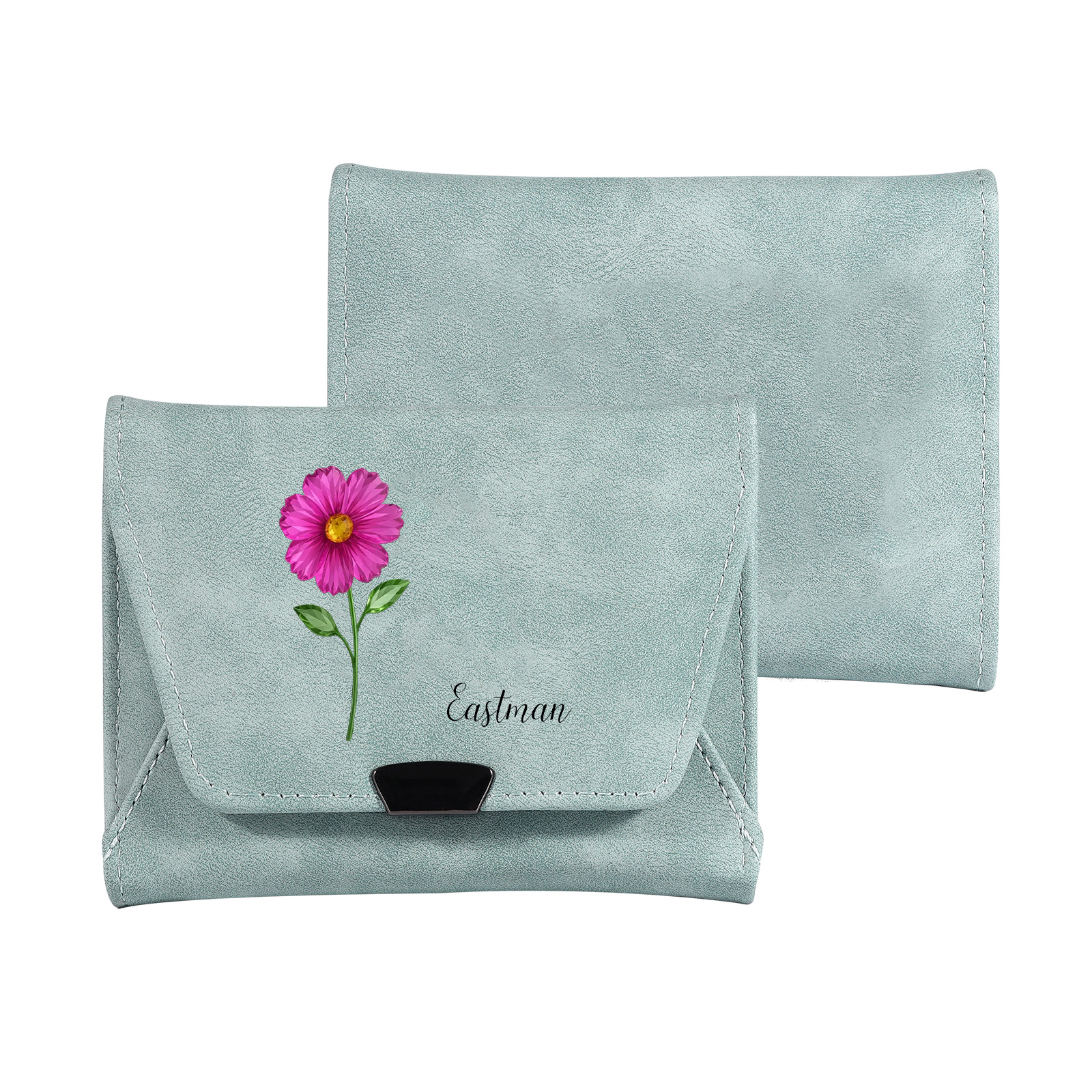 Personalized Women Leather Wallet Custom With Birth Flower And Name