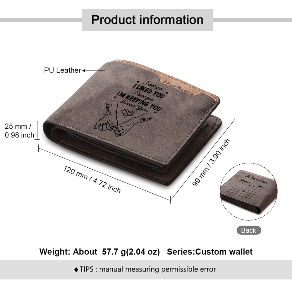 Personalized Couple PU Leather Calendar Wallet for Men