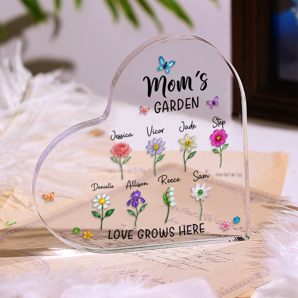 Personalized Acrylic Heart Plaque Mom Grandma's Garden Family Gift