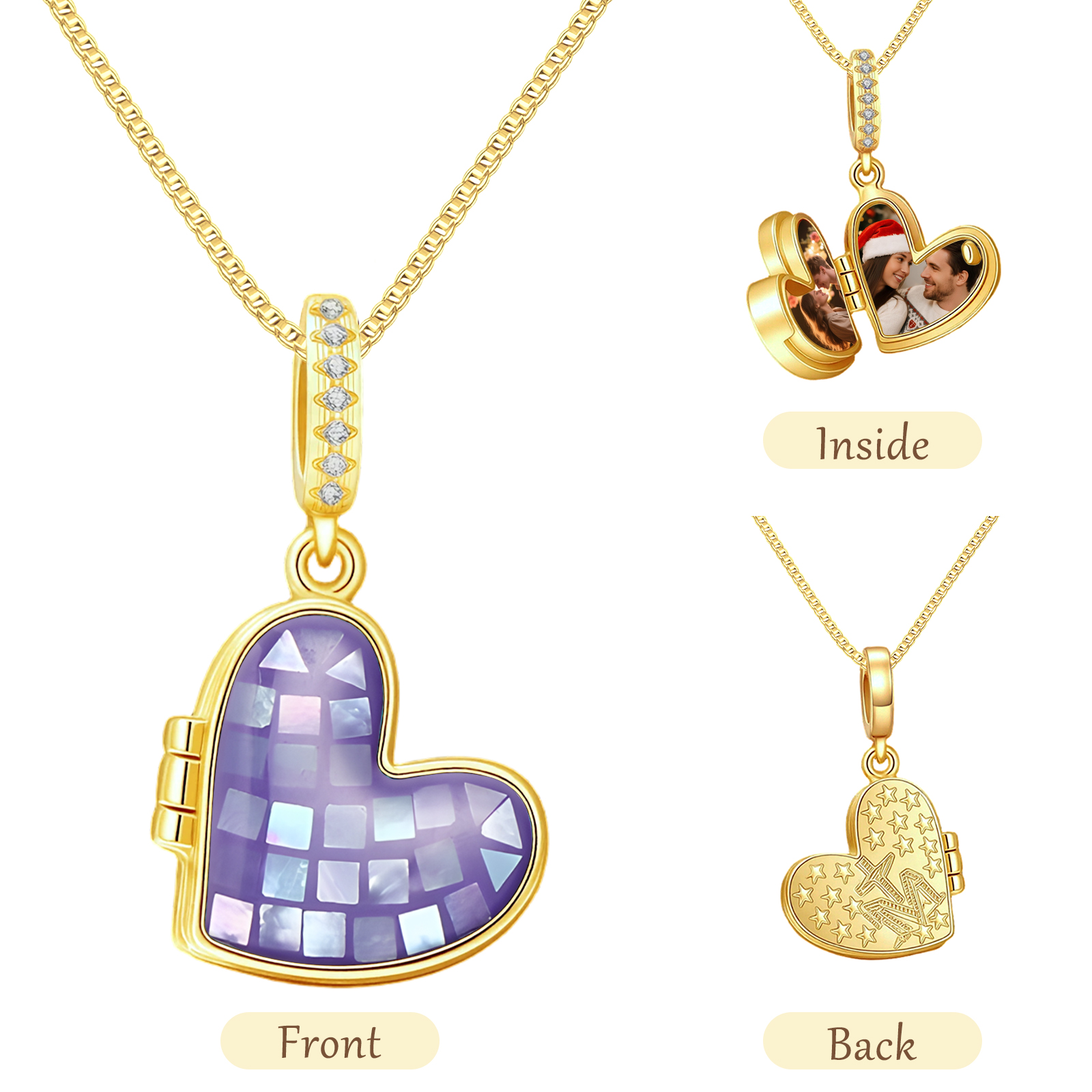 Personalized Heart Photo Locket Necklace for Her White Abalone Necklace