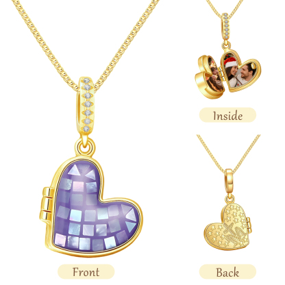 Personalized Heart Photo Locket Necklace for Her White Abalone Necklace