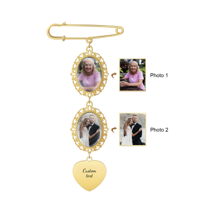 Personalized Wedding Photo Brooch Memorial Bridal Bouquet Groom Lapel Pin