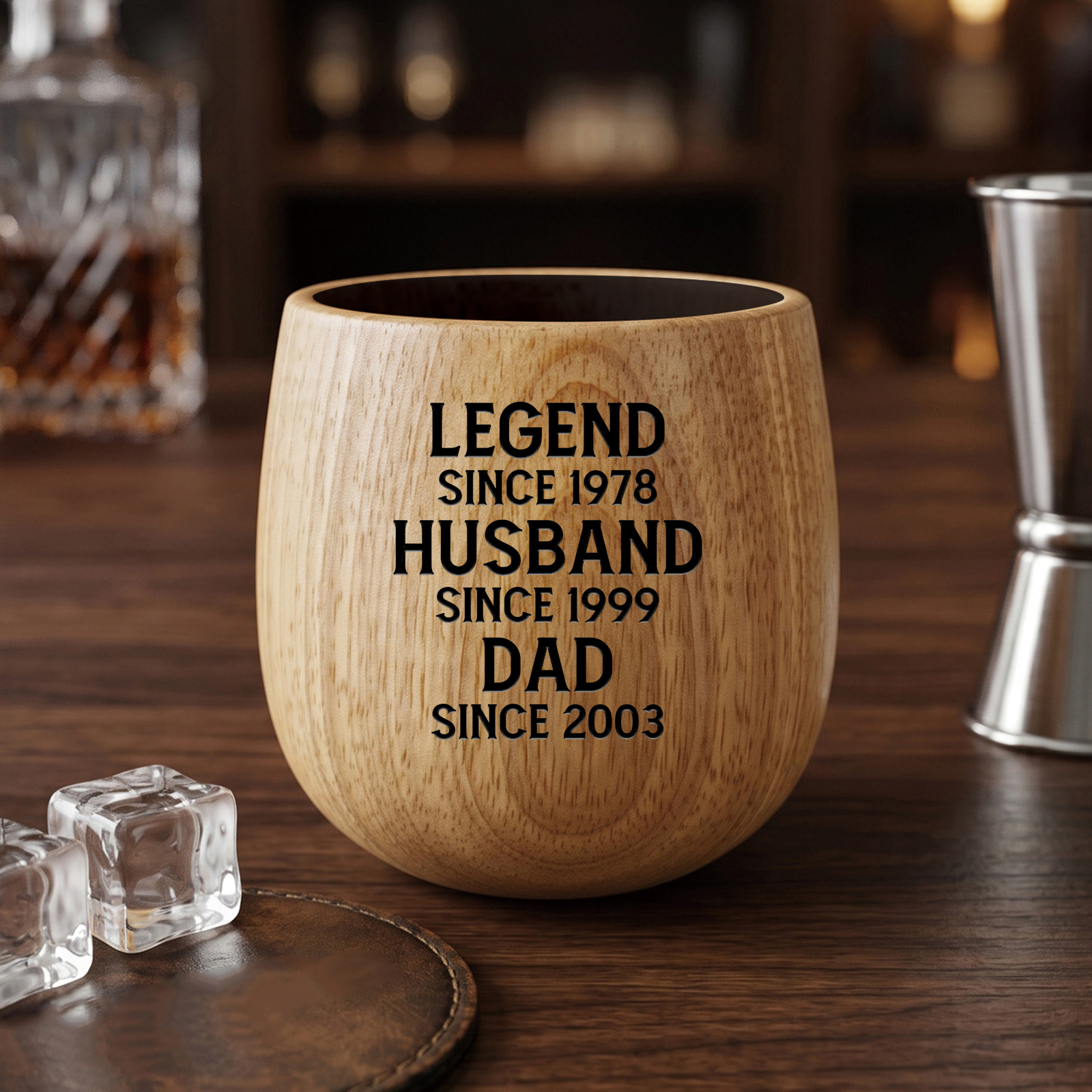 Personalized Wooden Whiskey Tumbler Engraved Name Cup for Dad or Grandpa